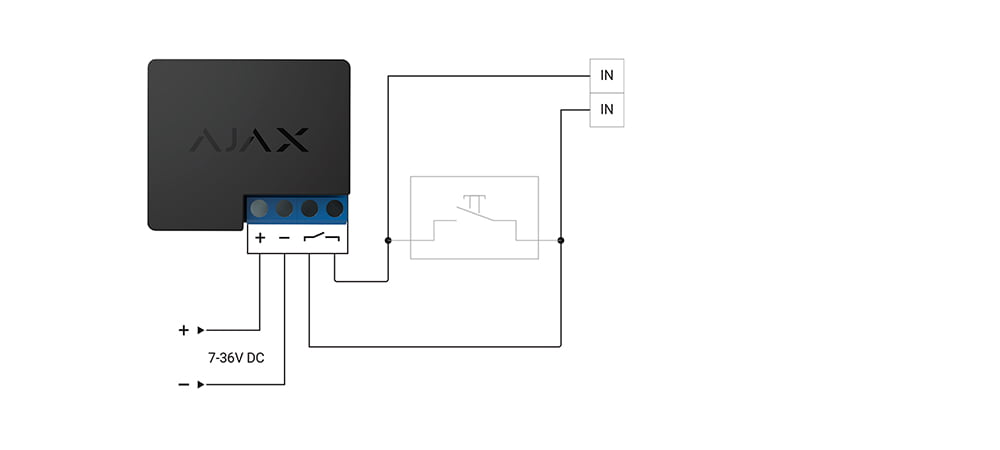 Схема подключения Ajax Relay в качестве кнопки или тумблера
